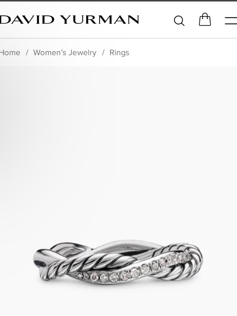 David Yurman - Sterling Silver Twisted Pav Diamond Band - White